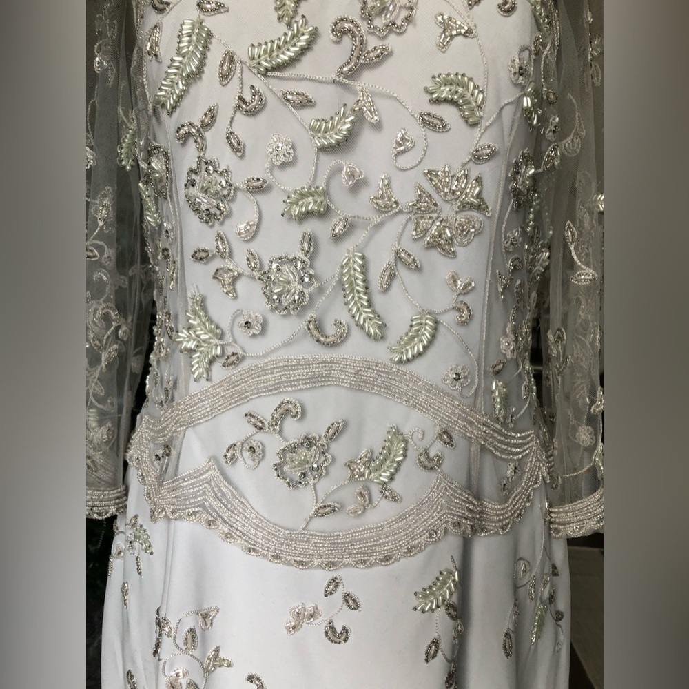 Montage Mon Cheri Gown Baby Blue Light Gray Long Sleeve Beaded Illusion MOB - Picture 8 of 17